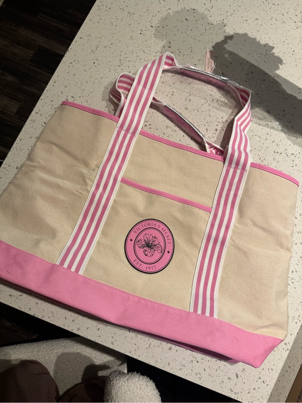 Victoria's Secret Pink & Cream Canvas Beach Tote